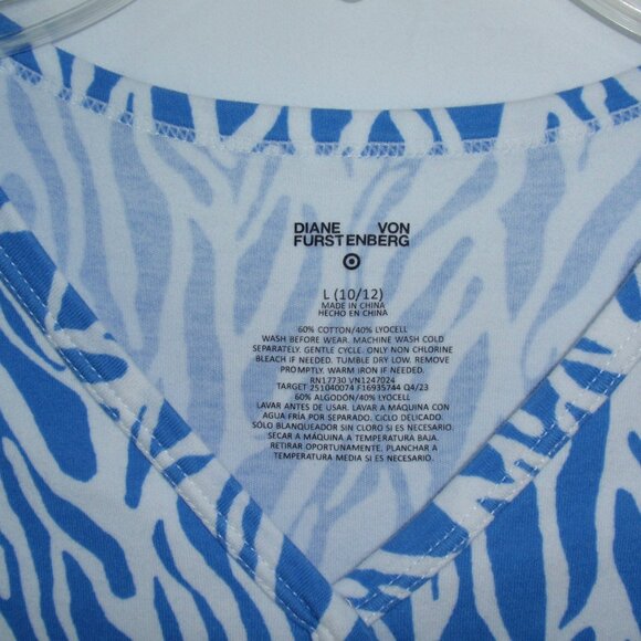Diane Von Furstenberg Size L 10 12 Blue Sea Twig Knee Length Faux Wrap Dress - Picture 5 of 10